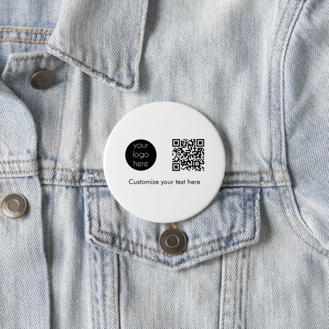 Business Logo Company Promotional QR Code Text 3 Inch Round Button (In Situ)