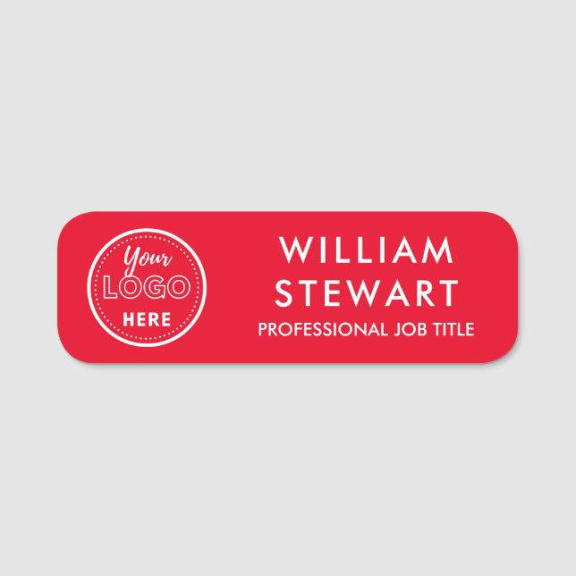 Business Logo Company Red Employee Staff Name Tag (Front)