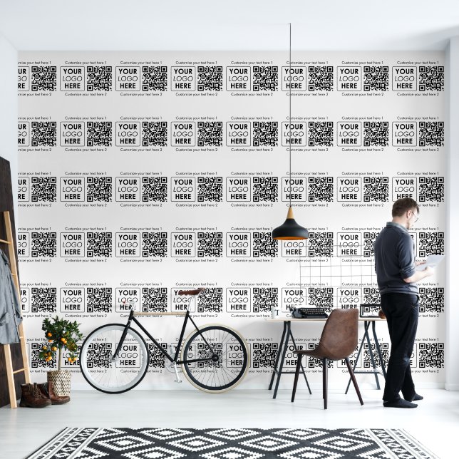 Business Logo Company Simple QR Code 2 Text Office Wallpaper (Living Room)