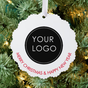 Business Logo Corporate Company White Ornament Card