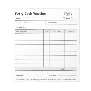 Business Logo Corporate Expense Petty Cash Voucher Notepad