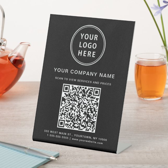 Business Logo Create Your QR Code Black Pedestal Sign (In SItu)