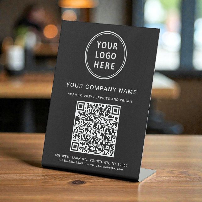 Business Logo Create Your QR Code Black Pedestal Sign (Business Logo Create Your QR Code Black Pedestal Sign)