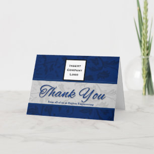 Business Logo Custom Blue Damask Thank You Card