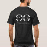 Business Logo Custom Employee Staff Company T-Shirt<br><div class="desc">Simple custom black business template in modern minimalist style with easy to update template for your company logo. Company logo on front left; large company logo and custom text on back. Designed with a horizontal logo banner image (2560 x 1440 px), you can customize by changing the text and image...</div>