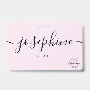 Business logo Custom script name pink staff Badge