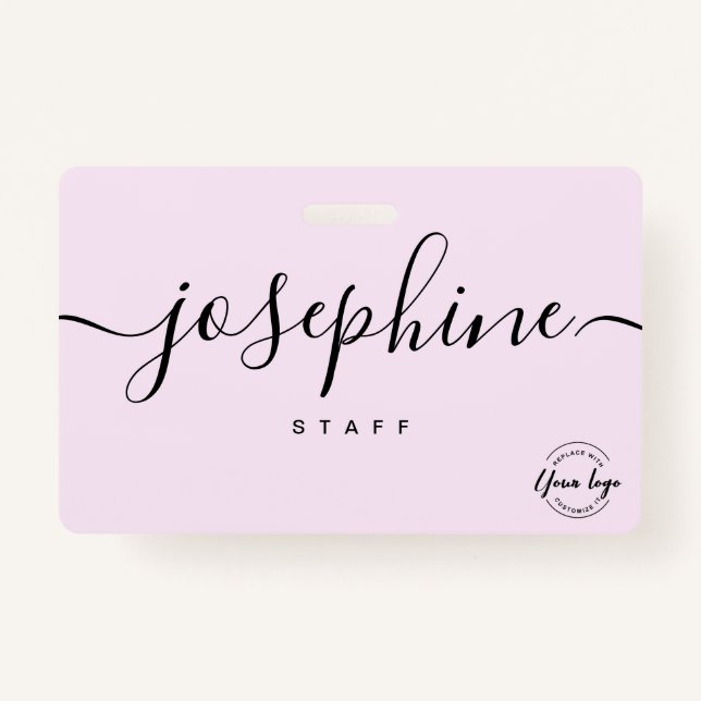 Business logo Custom script name pink staff Badge (Front)