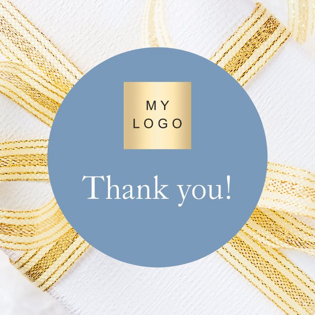 Business logo dusty blue thank you classic round sticker (Creator Uploaded)