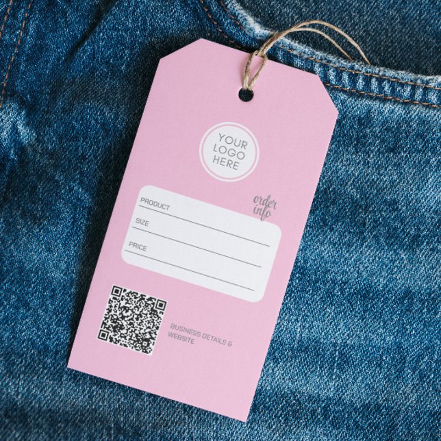 Business Logo editable QR Code Pink Price Tag (Trendy Pink swag price tag)