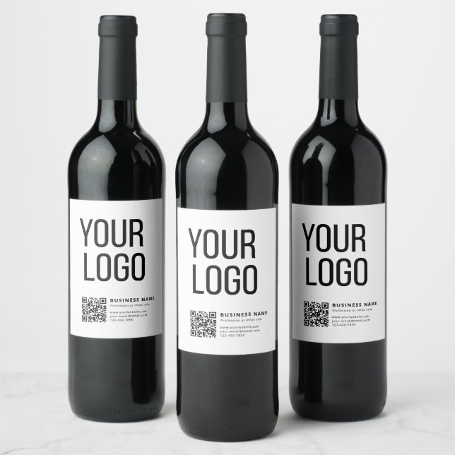 Business Logo & Editable Qr Code Wine Label (Bottles)