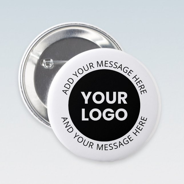 Business Logo & Editable Text  White & Black 2 Inch Round Button (Creator Uploaded)