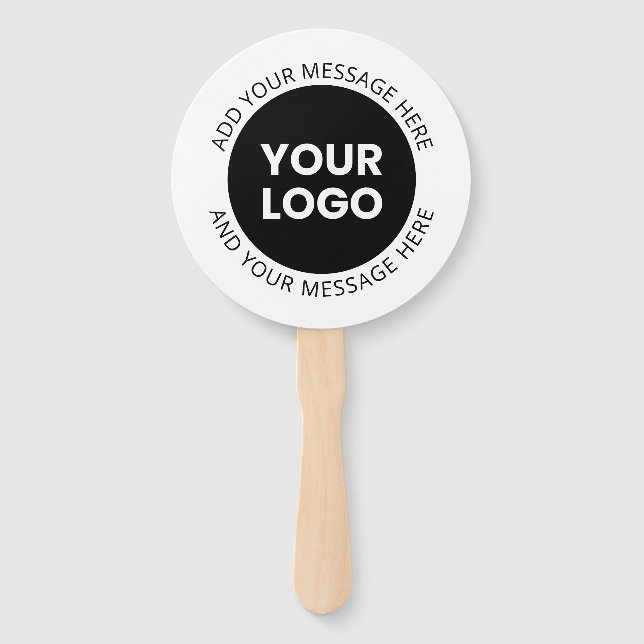 Business Logo & Editable Text  White & Black Hand Fan (Front)