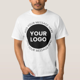 Business Logo & Editable Text White & Black T-Shirt