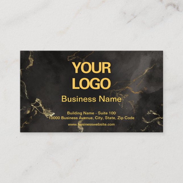 Business Logo Elegant Black and Gold Marble Card (Front)