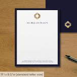 Business Logo Elegant Luxury Navy Border Letterhead<br><div class="desc">A luxurious custom business letterhead template in a modern style with a stylish navy blue border which can be easily updated with your company logo and letterhead footer including your company's name, address, and contact information. The solid navy blue back features the logo in the lower thirds for continuity in...</div>