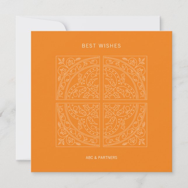 Business Logo Elegant Tile Orange Birthday Card (Front)