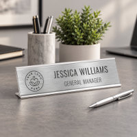 Business Logo Employee Elegant Faux Brushed Silver
