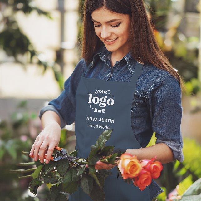 Business Logo Employee Name Job Title Navy Blue Apron (Creator Uploaded)