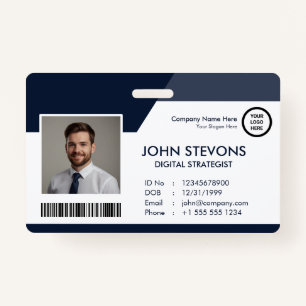 Business Logo Employee Name Navy Blue Qr Code Badge