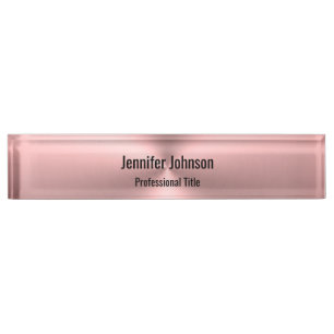 Business Logo Employee Name Pink Metal Look Nameplate
