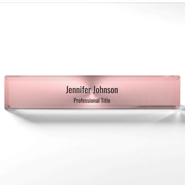 Business Logo Employee Name Pink Metal Look Nameplate (Front)