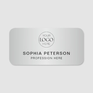 Business Logo Employee Staff Metallic Silver Name Tag