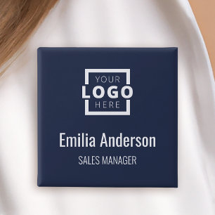Business Logo Employee Staff Name Badge Blue 2 Inch Square Button