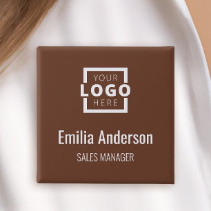 Business Logo Employee Staff Name Badge Brown 2 Inch Square Button