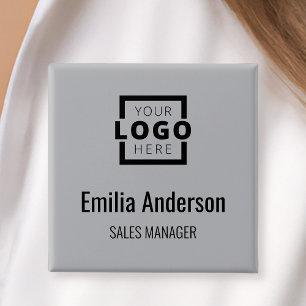 Business Logo Employee Staff Name Badge Grey 2 Inch Square Button