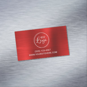 Business Logo Faux Bright Red Foil Magnetic Business Card
