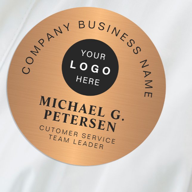 Business logo faux copper company employee name tag (Creator Uploaded)