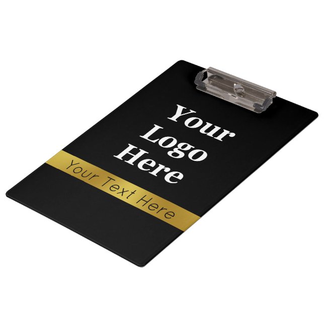 Business Logo Faux Gold and Black Text Template Clipboard (Angled)