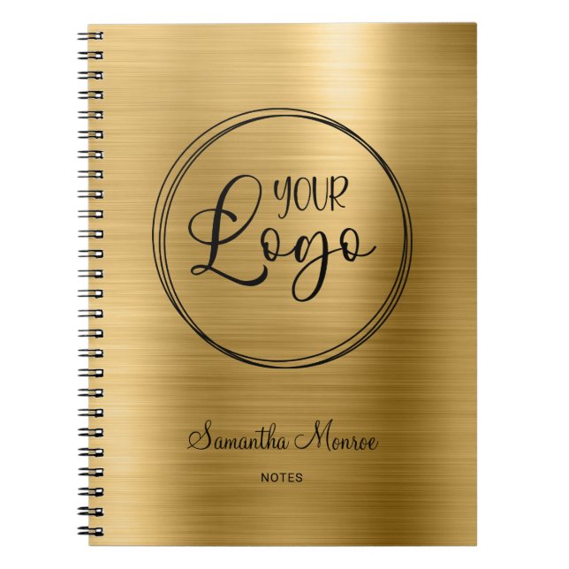 Business Logo Faux Gold Ombre Foil Meeting Notebook (Front)