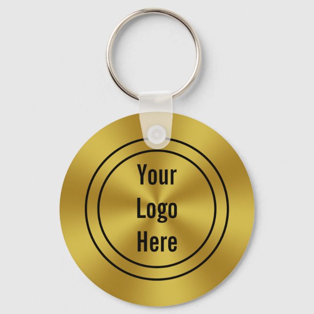 Business Logo Faux Gold Template Keychain (Front)