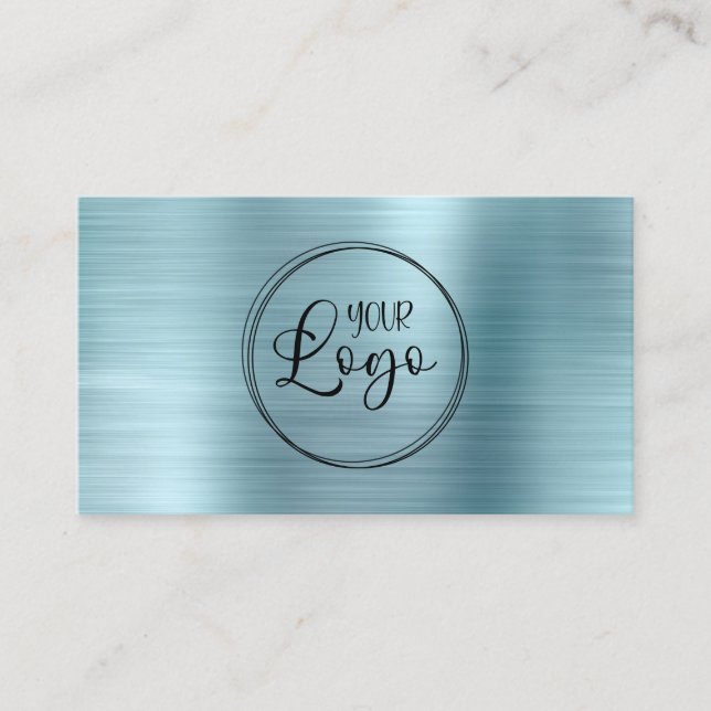 Business Logo Faux Light Blue Ombre Foil Business Card (Front)