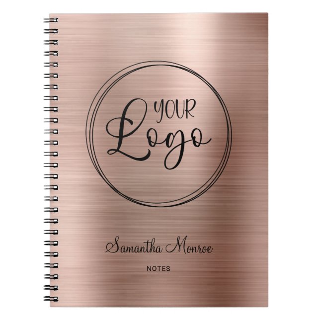 Business Logo Faux Rose Gold Foil Meeting Notebook (Front)