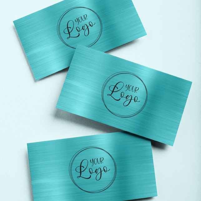 Business Logo Faux Turquoise Blue Ombre Foil Card (Modern Logo Business Cards
)