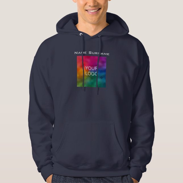 Business Logo Front Design Navy Blue Men's Basic Hoodie (Front)