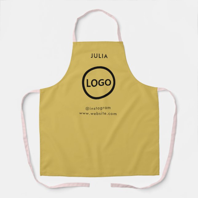Business Logo Gold Employee Staff Name Apron (Front)
