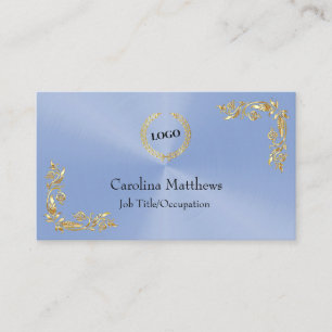 Business Logo Gold Foil Floral Corner Light Blue Business Card