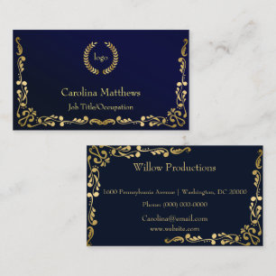 Business Logo Gold Foil Peacock Corner Blu Card