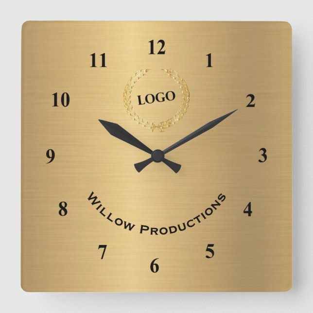 Business Logo Gold Square Wall Clock (Front)