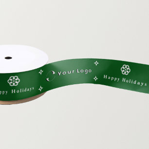 Business Logo Green Christmas Chic Snowflake Satin Ribbon