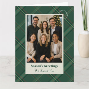 Business Logo Green Plaid Christmas Company Photo Card