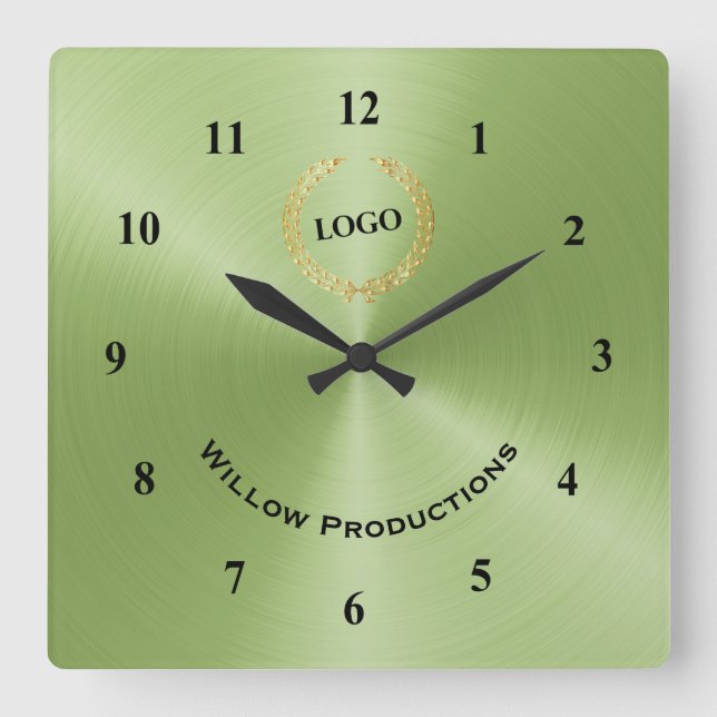 Business Logo Green Square Wall Clock (Front)