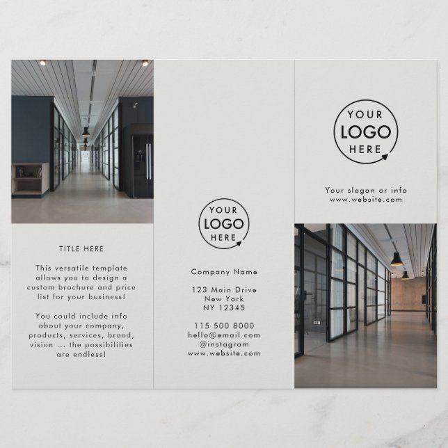 Business Logo Grey 3 Photo Trifold Brochure (Front)
