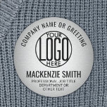 Business Logo Grey Colour Printed Plastic Employee Name Tag<br><div class="desc">**Please note that the background is printed to look metallic, but the product is not made of metal and is not engraved.** Represent your business in style by supplying staff with modern and professional custom logo round plastic name tags, available with your choice of pin or magnetic backing. Fonts, colours...</div>