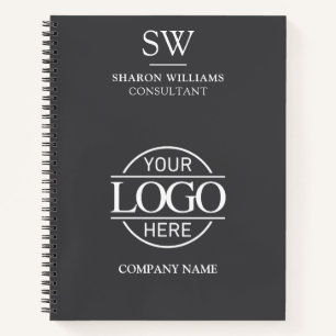 Business Logo Grey & White Monogram Initial Notebook