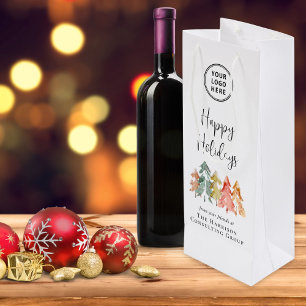 Business Logo Happy Holidays Corporate Christmas Wine Gift Bag