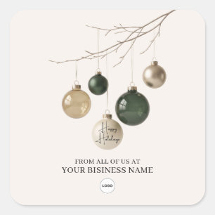 Business Logo Happy Holidays Simple Elegant  Square Sticker
